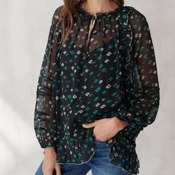 Lucky Brand Chiffon Printed Peasant Top - Picture 6 of 7